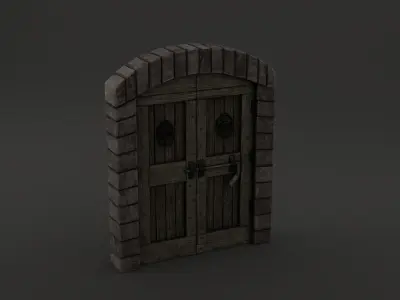 Medieval Double Door With Onate Knockers 3D Model Low-poly 3D model