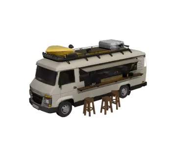 Food Truck low poly Mobile Street Food Kitchen Vehicle Low-poly 3D model