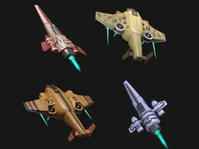 Ship Set four different star wars fighters Low-poly 3D model