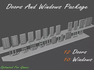 22 Doors and Windows Package Low-poly 3D model