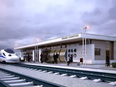  Train station Low-poly 3D model