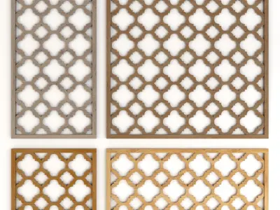 Wood Arabic Islamic pattern decorative grill screens 5 3D Model Pack