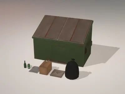 Stylized Low Poly Dumpster with garbage Low-poly 3D model