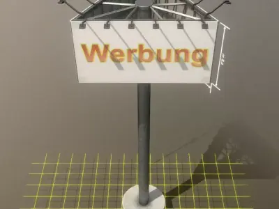 Billboard three sided with metal pole  Low-poly 3D model