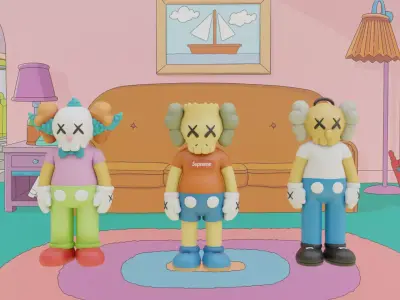 Kaws x The Simpsons Pop Art Toy Collection Bart Homer Krusty 3D Model Pack