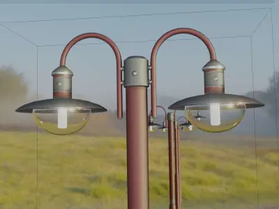 Street Light -7- Red Version -2 Lamps- Low-poly 3D model