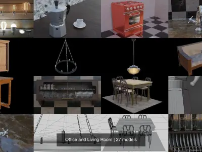 Office and Living Room 3D Model Pack
