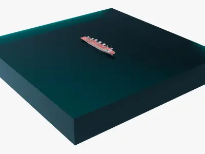  Satellite Tracking Ship with Parabolic Dishes Red In Water Simplified 