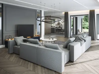  Living Room and Kitchen Scene for Cinema 4D and Octane Render 