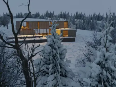 Modern Winter Cabin in snowy Scene Low-poly 3D model