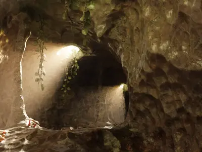 Cave V1  - Underground Tunnel Environment with Vegetation 3D model