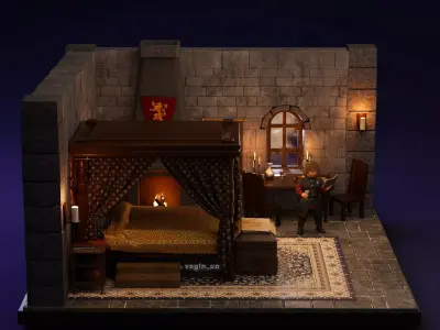 Tyrion Lannister bedchamber printable isometric room and figure 3D print model