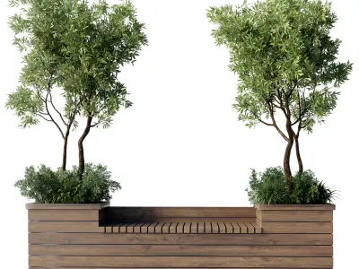 Urban Environment Urban Furniture Green Benches Plants and Tree 3D model