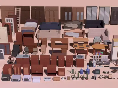 Furniture and household appliances - low-poly Low-poly 3D model