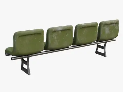 Green Fiber Glass Airport Waiting Room Bench Low-poly 3D model