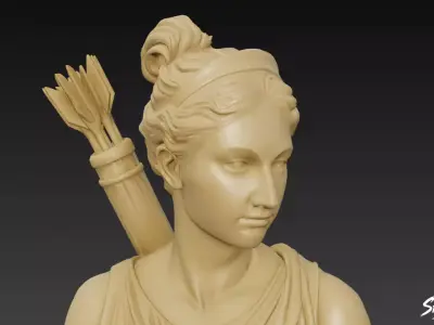 Greek Goddess Artemis Bust Low-poly 3D model