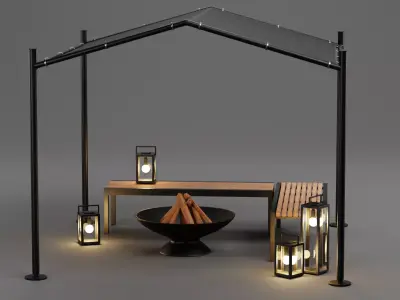 Gazebo Setup V1 - Cozy Outdoor Fire Pit Scene 3D model