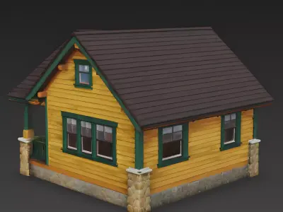 Sunny Yellow and Green Craftsman Bungalow 3D Model Low-poly 3D model