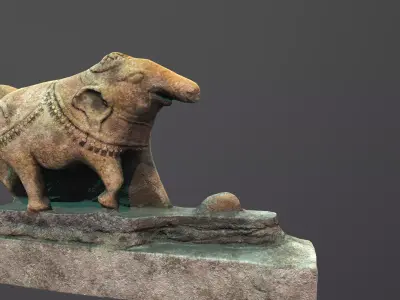 Broken Elephant Stone statue part of  Statue Chariot Hampi Low-poly 3D model