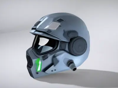 Asymmetric Cyber Helmet with Night Vision Lens Low-poly 3D model