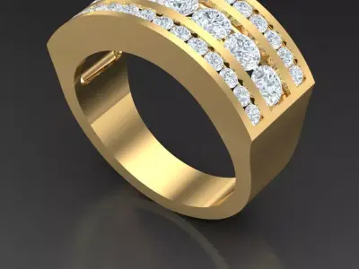 Light Gold Diamond Men Ring 2MR001 3D model