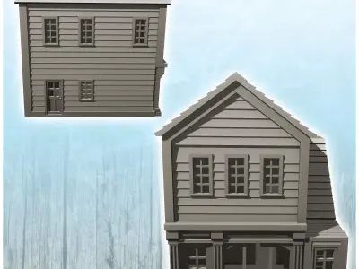 Western building with side stairs 24 - Cowboy USA America ACW Am 3D print model