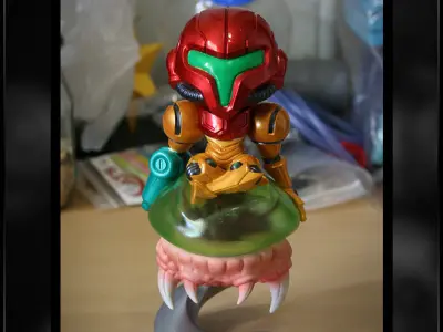 Chibi Samus Riding a Metroid Larva 3D print model