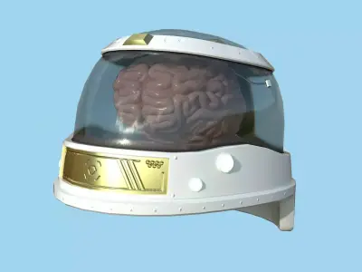 SciFi Brain Helmet 04 White Gold - Character Design Fashion Low-poly 3D model