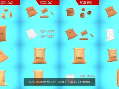 SOIL BAGS 01-03 CARTOON STYLIZED 3D Model Pack