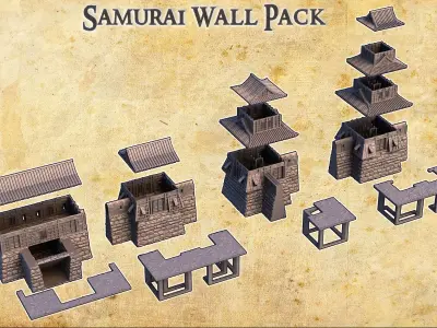 Samurai Wall Set Tabletop Terrain 28MM 3D print model 3D print model