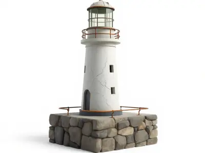 Cracked Lighthouse Coastal Storytelling model pack Low-poly 3D model