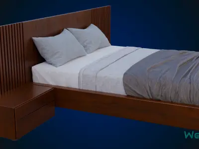 Bed Frame and Headboard Low-poly 3D model