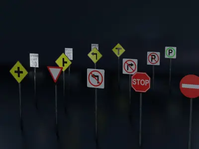 Road signs pack Low-poly 3D model