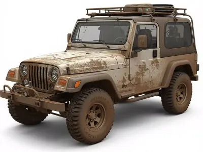 Damaged Post Apocalyptic Off Road Jeep 3D Model V08 Low-poly 3D model