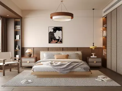 Modern Wooden Bedroom with Cozy Bed 713 3D model
