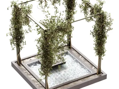 Landscape and courtyard plant in box and waterfall set 629 3D model
