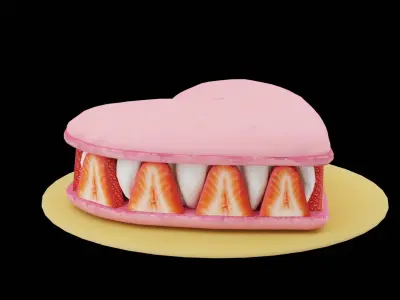 Strawberry Heart Macaroon Low-poly 3D model
