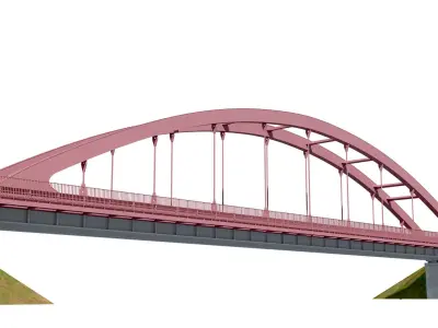 Bridge metal arch bridge over a highway with pedestrian areas  3D model