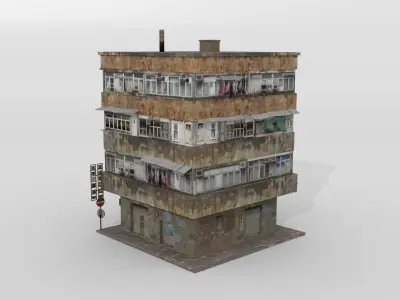 Old Hongkong building Low-poly 3D model