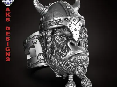 Animal Ring Jewelry Ancient viking warrior guerilla v1 3D print model