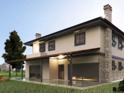 House Design with Landscape and Interior Plan 3D model
