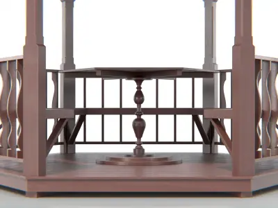 Thai Style Hexagonal Wooden Pergola Gazebo Low-poly 3D model