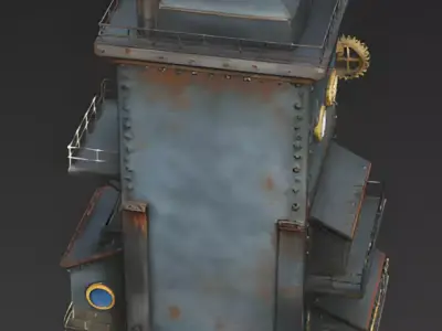Vertical Steampunk Clocktower Home 3D Model Low-poly 3D model