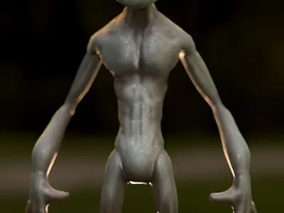 Alien on grassy field Low-poly 3D model