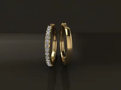 Earring One Sided Diamond Hoop Mid Size 15mm Inside Diameter  3D print model