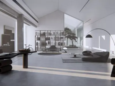 Livingroom modern living room with windows 3D model