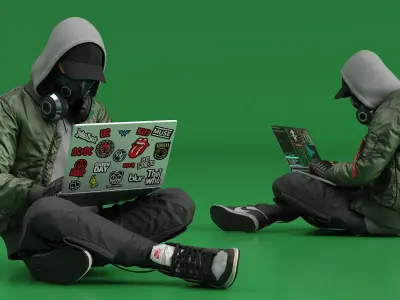  Hacker Streetwear Character Sitting Pose 