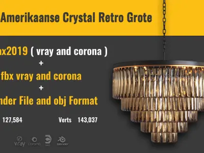Luxe Amerikaanse Crystal Retro Grote Hanger Lamp 3D model