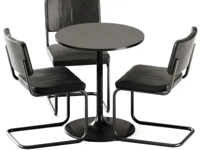 Casual Round 70 Table by Bene and Chair S 32 PV by Thonet 3D model