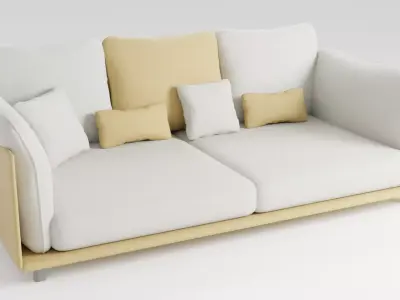 The sofa in a modern style is made of light-colored fabric 3D model